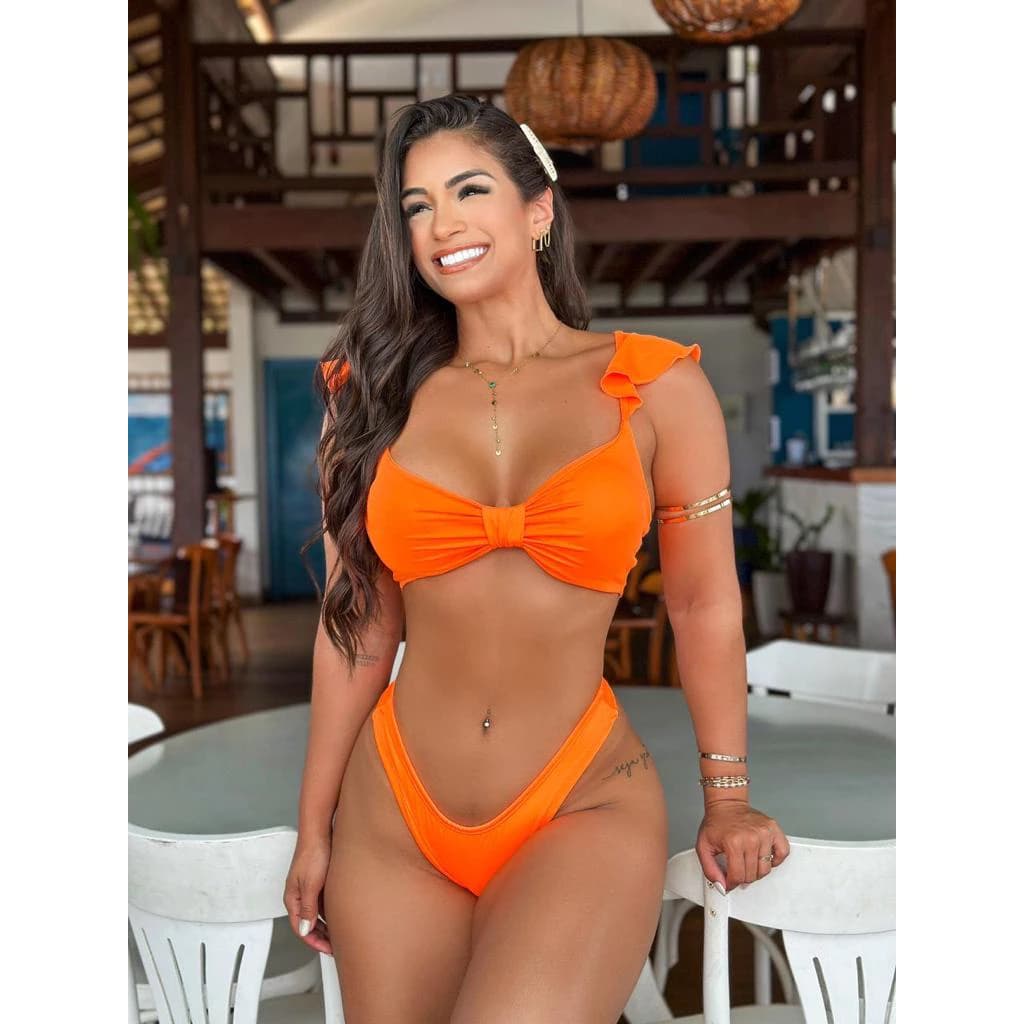 Biquini Alça com Babado Formato Laço Moda Blogueira Varias Cores