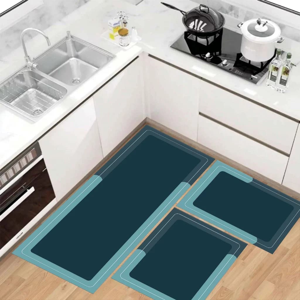 Kit Tapete Passadeira de Cozinha Antiderrapante Absorvente 3 peças